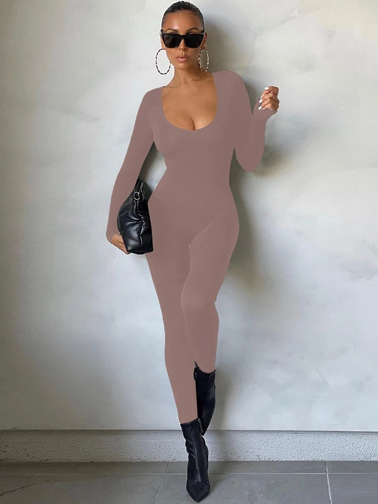 Dulzura Women Long Sleeve Bodycon Jumpsuit Overall