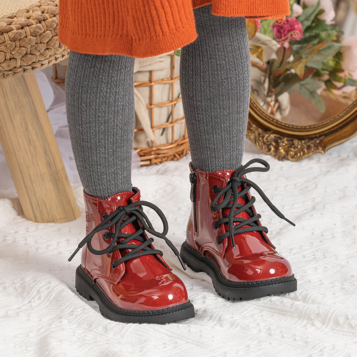 Waterproof PU Leather Children's Lace-up Boots