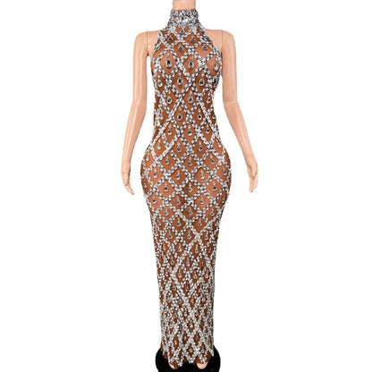 Sparkly Rhinestones Sleeveless Evening Dress for Women