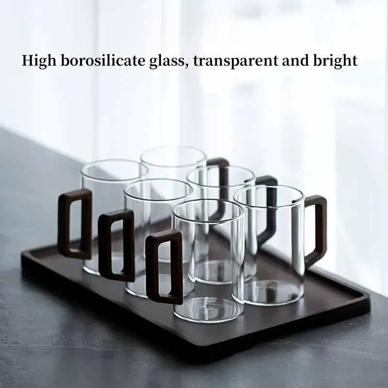 400ml Glass Cups with Walnut Handle for Tea