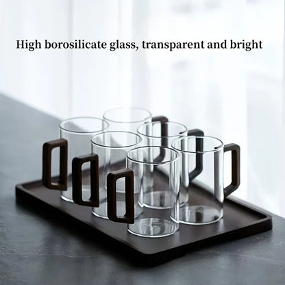400ml Glass Cups with Walnut Handle for Tea