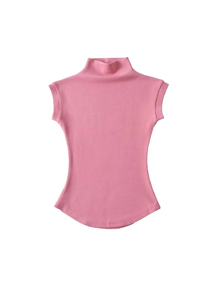 Women Summer Turtleneck Sleeveless Slim Fit Top