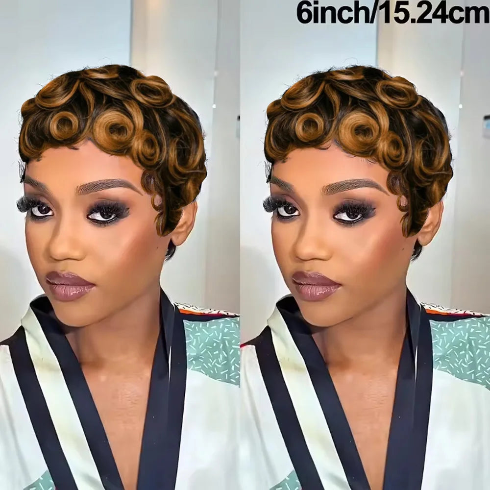Short Layered Curly Pixie Cut Wig Natural Black
