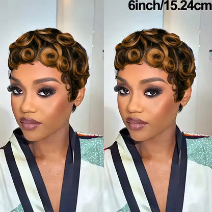 Short Layered Curly Pixie Cut Wig Natural Black