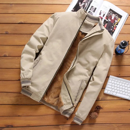 Men's Thickened Fleece Aviator Jacket in Solid Color