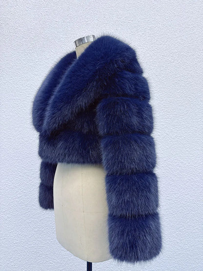 Cropped Faux Fur Coat for Women in Black