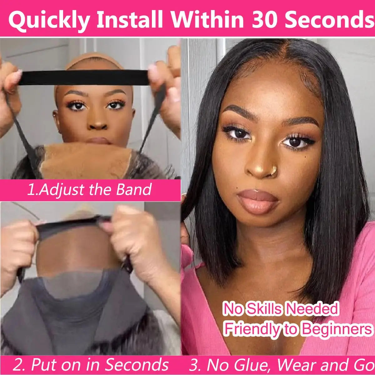 Glueless Human Hair Bob Straight Lace Front Wig