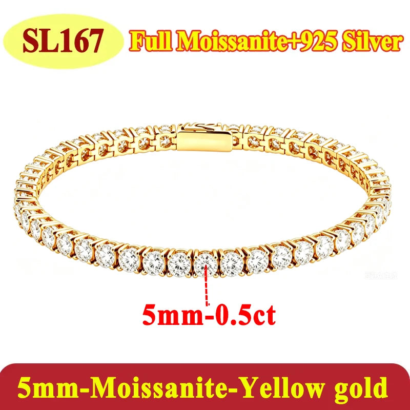 Moissanite Tennis Chain Bracelets 925 Sterling Silver