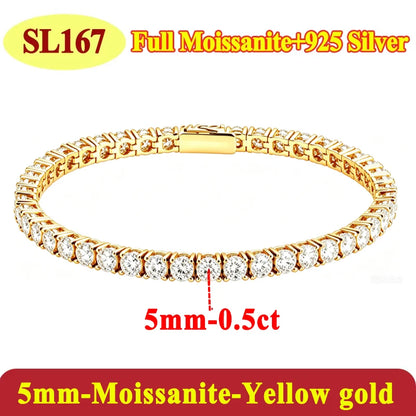 Moissanite Tennis Chain Bracelets 925 Sterling Silver