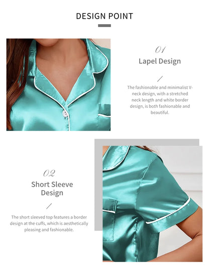 Silk Satin Pajamas Set for Women with Button-Down Design
