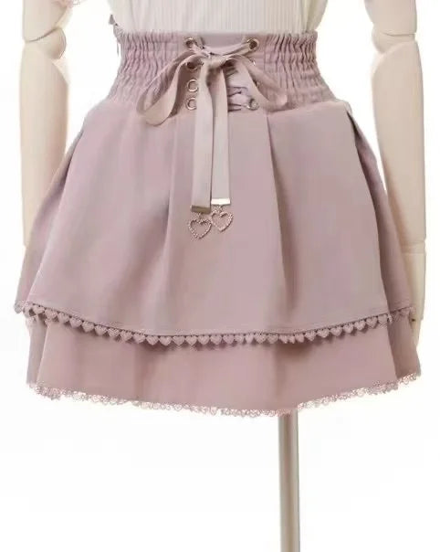 Japanese Sweet Lolita Mini Skirt Women Retro Lace Skirt