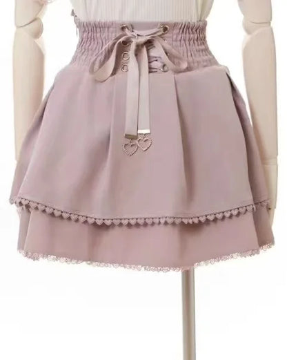 Japanese Sweet Lolita Mini Skirt Women Retro Lace Skirt