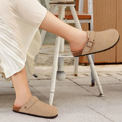 Genuine Leather Clogs with Cork Footbed for Women