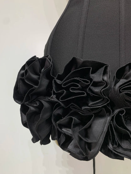 Women Strapless Backless Flower Embellished Mini Dress