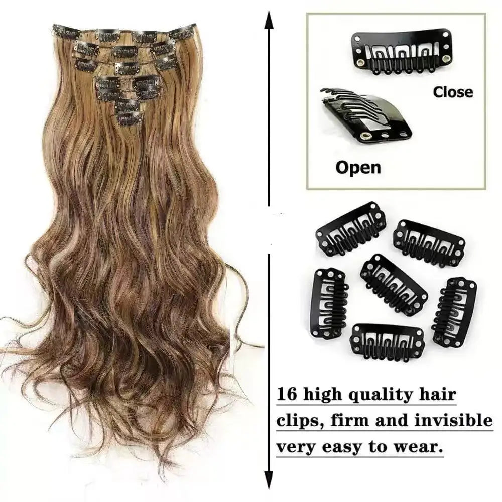 22 Inch Curly Wavy Clip In Hair Extensions Synthetic