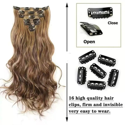 22 Inch Curly Wavy Clip In Hair Extensions Synthetic