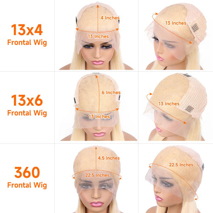 Straight 360 Lace Front Wig Human Hair Blonde 613