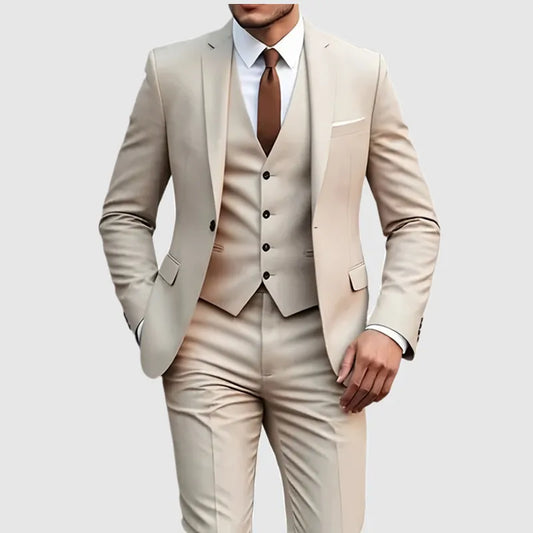 Beige Men’s Business Tuxedo Suit Single Breasted