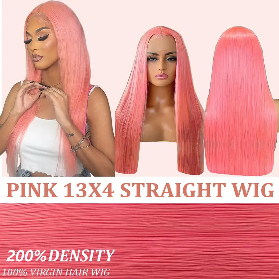 Pink 30 Inch Straight Lace Front Wig Human Hair