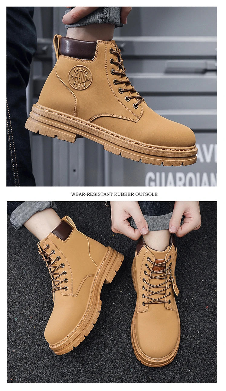 High Top Leather Motorcycle Boots for Men