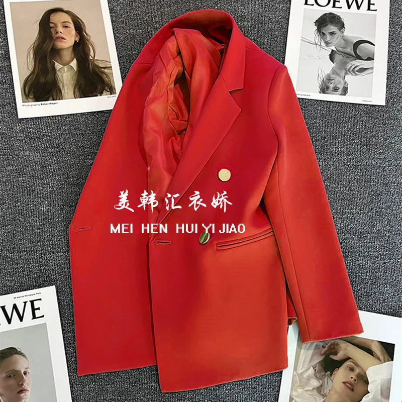 Candy Color Slim Blazer with Notched Collar and Metal Buttons