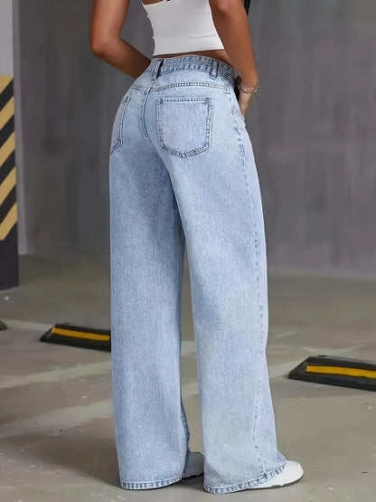 Light Blue Wide Leg Denim Jeans for Women