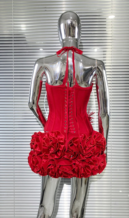 Black Red Women Strapless Bodycon Mini Skirt Set