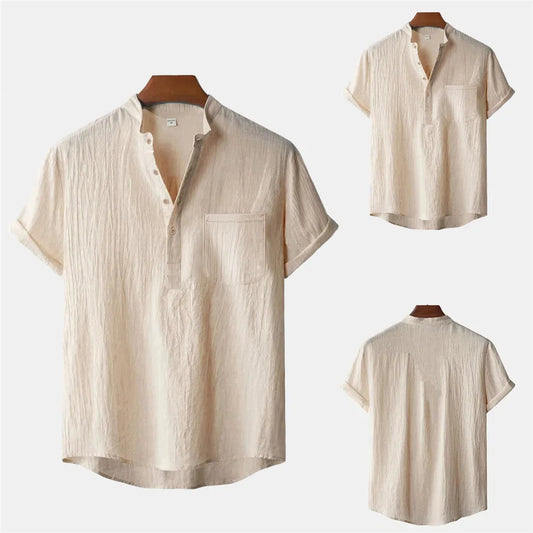 Men's Cotton Linen Short Sleeve T-Shirt Casual Beach Top