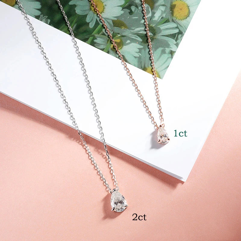 Smyoue Pear Cut Moissanite Necklace 925 Sterling Silver