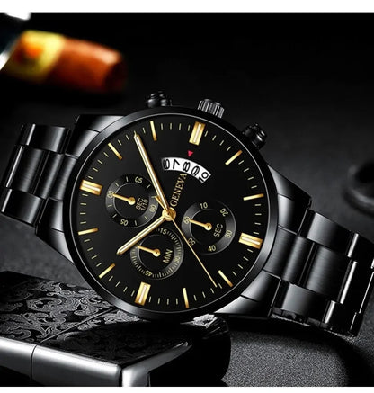 Men's Stainless Steel Quartz Calendar Watch