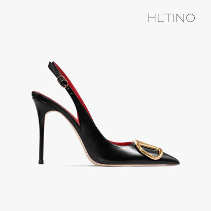 Black Slingback Sandals for Women with High Heels