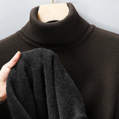 Mens Knitted Turtleneck Sweater Slim Fit Casual