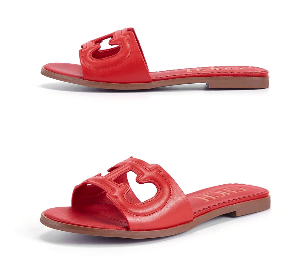 CHCH Women's Black Flat Indoor Slippers