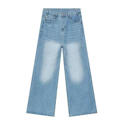 IEFB Vintage Camouflage Men's Loose Denim Jeans Old Blue