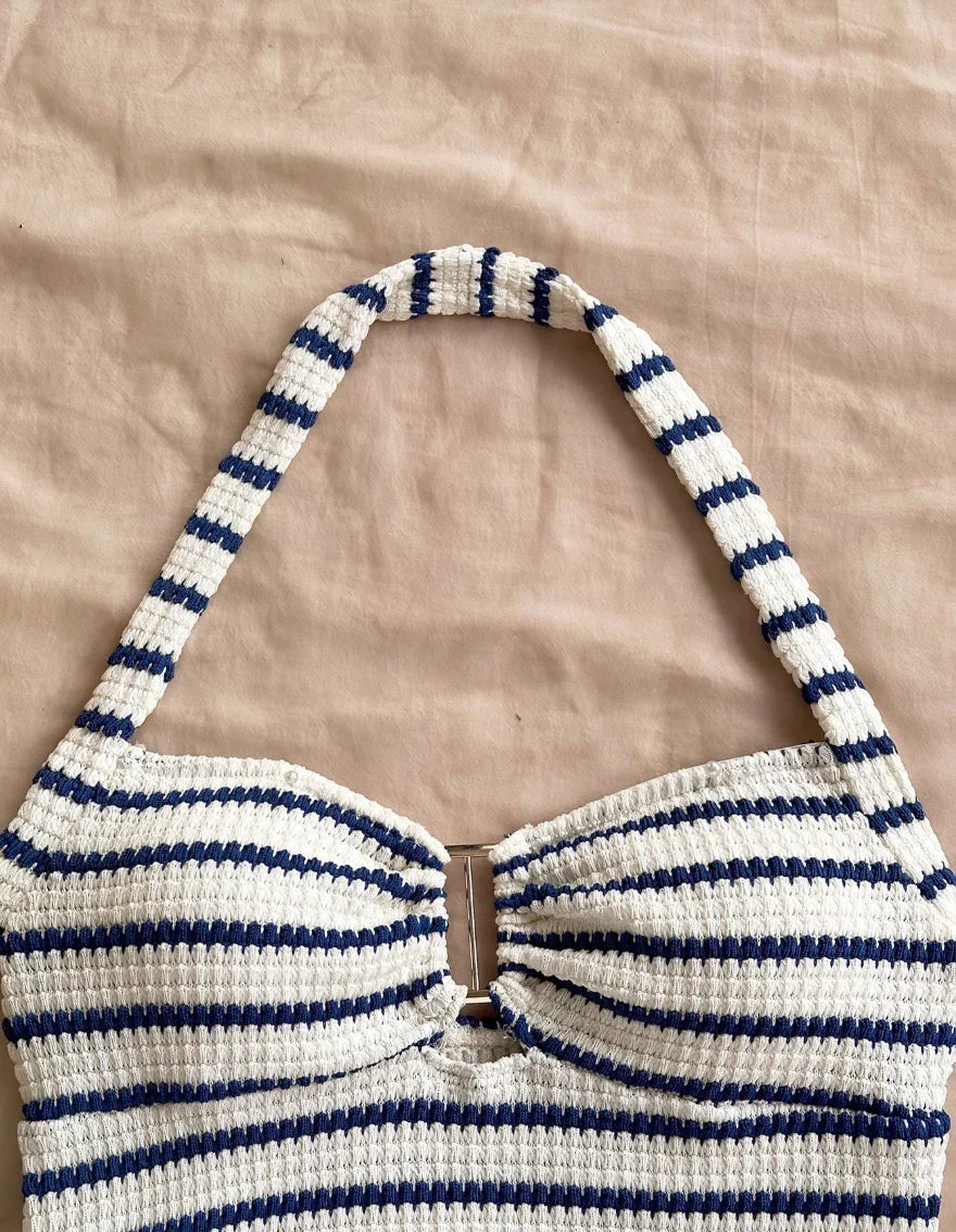 Summer Knit Halter Top and Shorts Set with Stripes