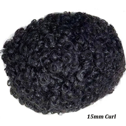 Curly Human Hair Toupee for Men Full PU Natural Color