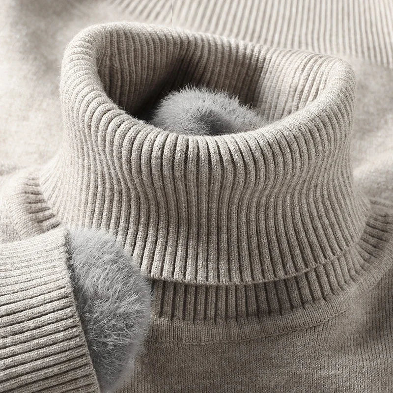 Mens Knitted Turtleneck Sweater Slim Fit Casual