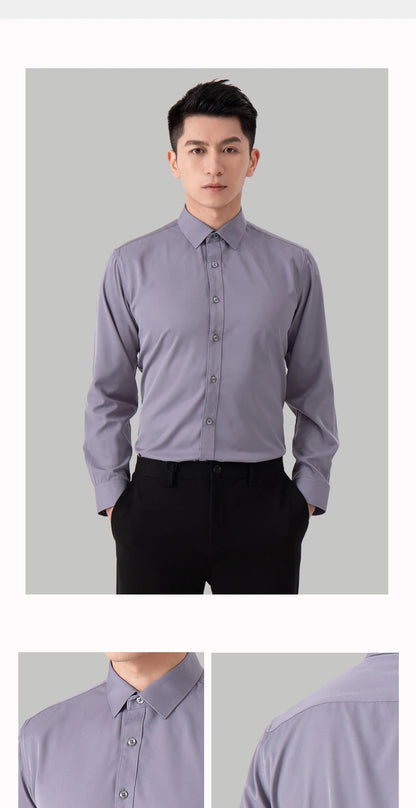 Men's Slim Fit Solid Color White Dress Shirt