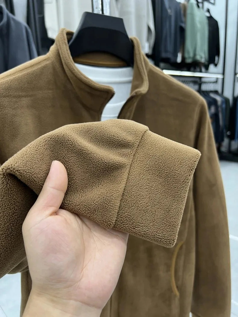 Men's Winter Thick Plush Jacket with Zipper and Pockets