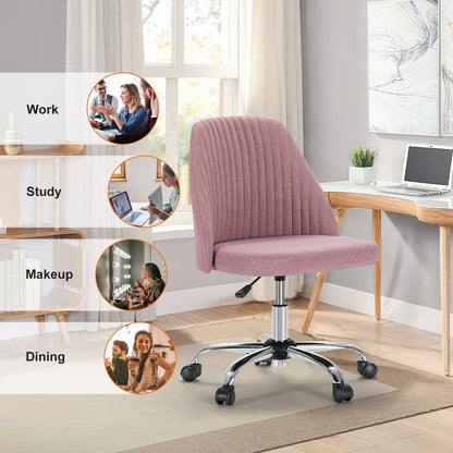 JHK Armless Swivel Office Chair with Fabric and Wheels