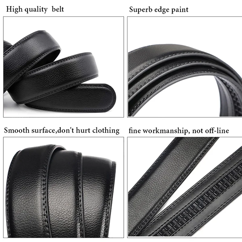 Men's Black PU Leather Automatic Buckle Belt 110cm 120cm 130cm
