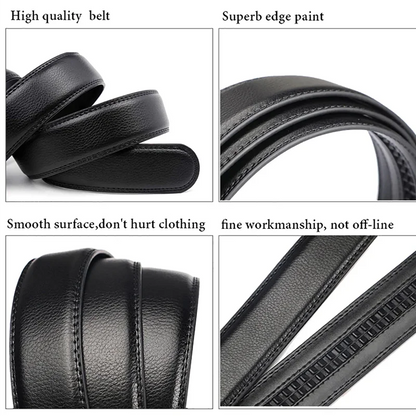 Men's Black PU Leather Automatic Buckle Belt 110cm 120cm 130cm