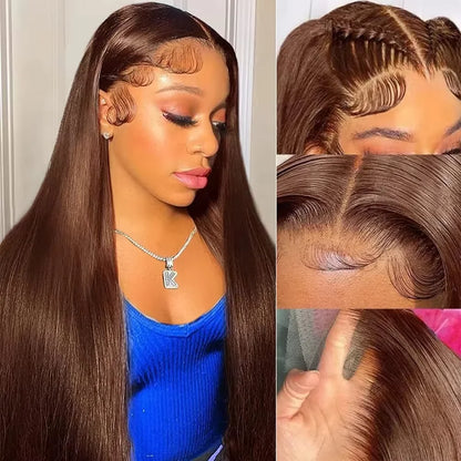 Bone Straight Lace Frontal Wig Chocolate Brown 18-46 Inch