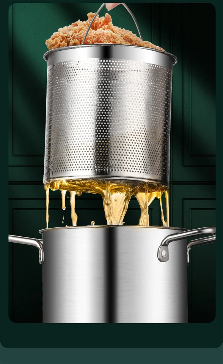 3L Stainless Steel Deep Fryer Pot with Lid and Basket
