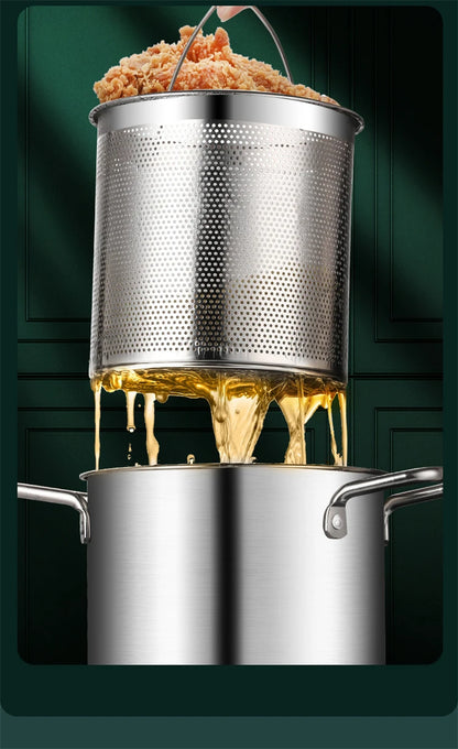 3L Stainless Steel Deep Fryer Pot with Lid and Basket
