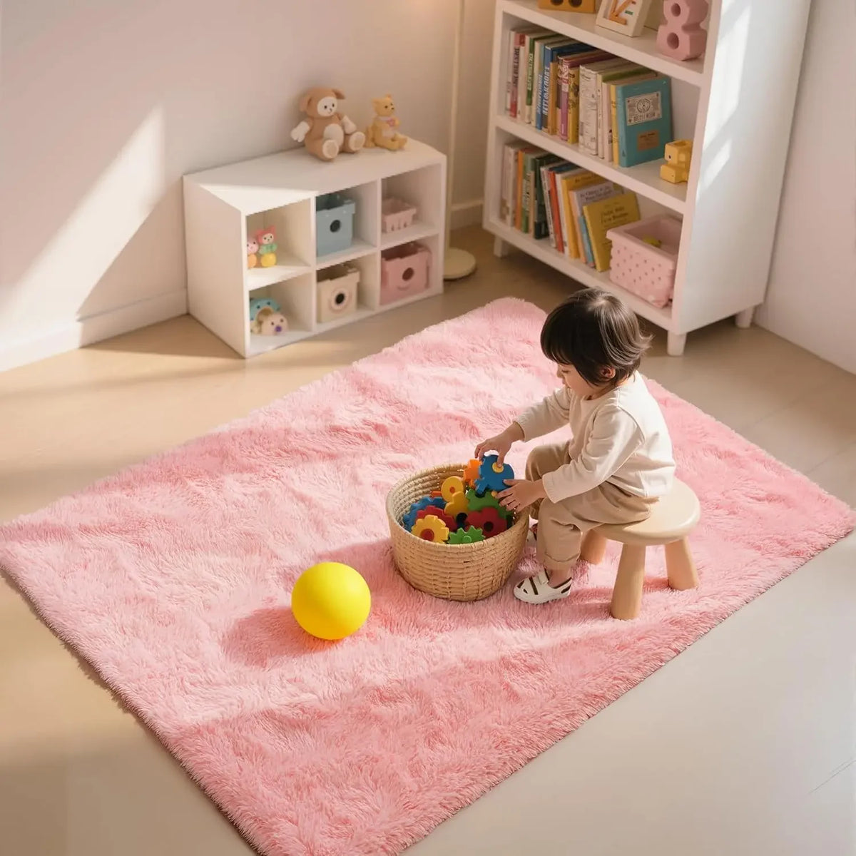 VIKAMA Pink Polyester Bedroom Carpet - Soft Plush Rug