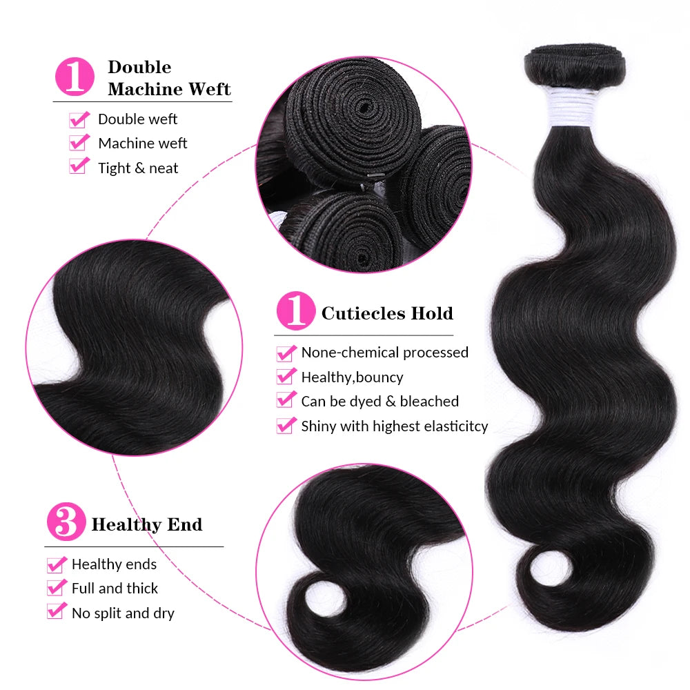Body Wave Brazilian Human Hair Extensions 10-26 Inch