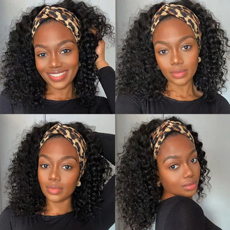 Kinky Curly Human Hair Headband Wig 250% Density