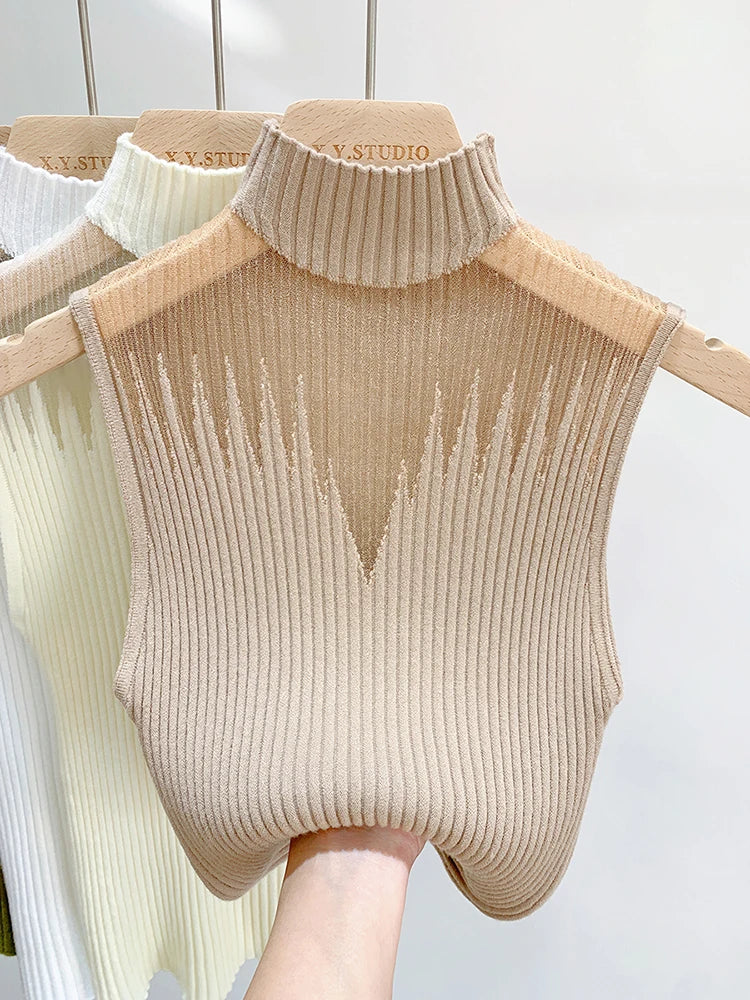 Mesh Knitted Tank Top Women Sleeveless Chic Cut Out