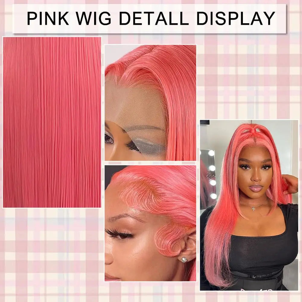 Pink 30 Inch Straight Lace Front Wig Human Hair